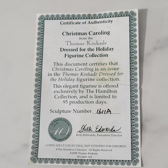 2/$50 Thomas Kinkade Christmas Caroling Figurine 1611A 2008 Hamilton Collection - Picture 8 of 9